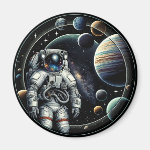 Vintage-Astronaut und Planeten Magnet