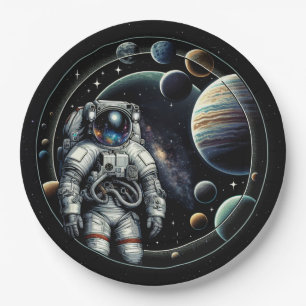 Vintage-Astronaut und Planeten Pappteller