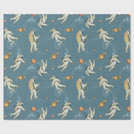 Vintage Astronauten Geschenkpapier (Flach)