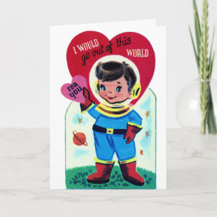 Vintage-Astronauten-Junge Valentinstag Feiertagskarte