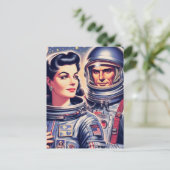 Vintage Astronautenabbildung Postkarte (Stehend Vorderseite)