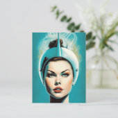 Vintage Astronautin Postkarte (Stehend Vorderseite)