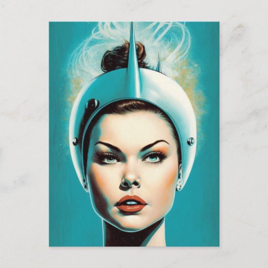 Vintage Astronautin Postkarte (Vorderseite)