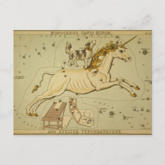 Vintage Astronomie-Astrologie Monoceros Einhorn Postkarte (Vorderseite)