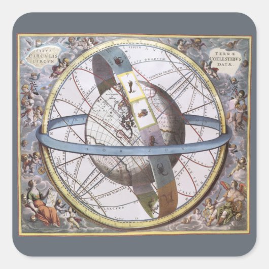 Vintage Astronomie, Celestial von Andreas Cellariu Quadratischer Aufkleber (Vorderseite)