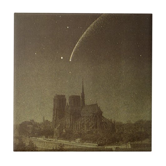 Vintage Astronomie, Donati Comet über Paris 1858 Fliese (Vorderseite)