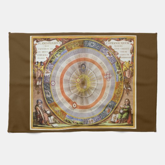 Vintage Astronomie Himmelswelt Kopernikanischer Pl Geschirrtuch (Horizontal)