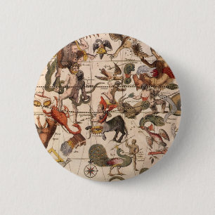 Vintage Astronomy, Sternkarte von Johannes van Keu Button