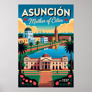 Vintage Asunción Paraguay Mutter der Städte Retro  Poster