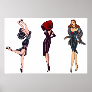Vintage atemberaubende Glamour-Girls Retro-Dunkelh Poster