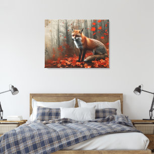 Vintage atembernd roter Fuchs Herbstlaub 32x24 Leinwanddruck