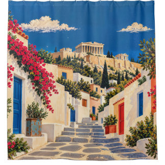Vintage Athen Griechenland Reiseplakat Duschvorhan Duschvorhang