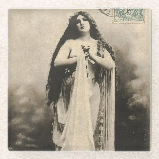 Vintage ätherische Goddess Postcard Glasuntersetzer (Vorderseite)