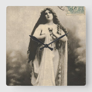 Vintage ätherische Goddess Postcard Quadratische Wanduhr
