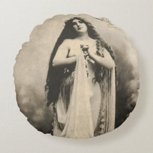 Vintage ätherische Goddess Postcard Rundes Kissen