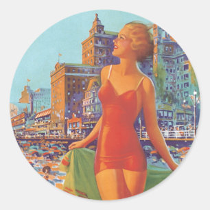 Vintage Atlantic City Bild Runder Aufkleber