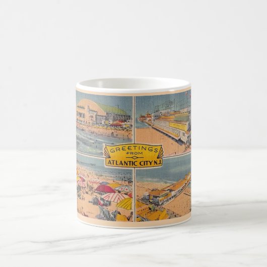 Vintage atlantische Stadt Illustrierte Tasse (Mittel)