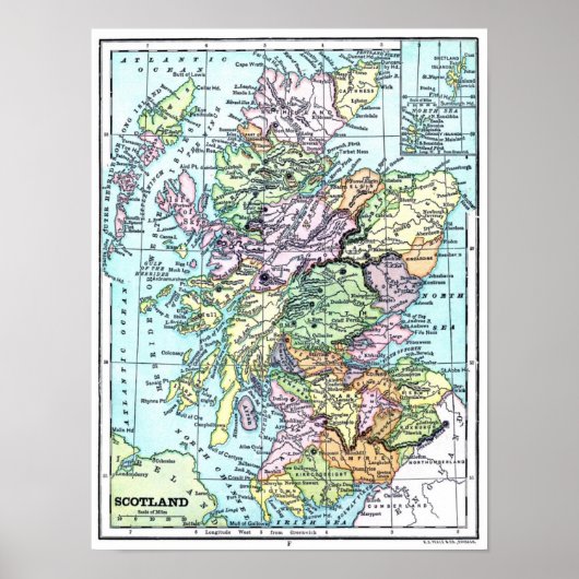 Vintage Atlas-Karte - Schottland Poster (Vorne)