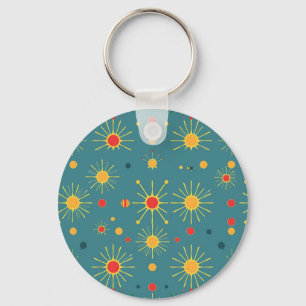 Vintage Atomexplosion Teal-Muster Schlüsselanhänger