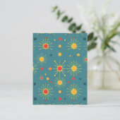 Vintage Atomic Burst Türkis Muster Postkarte (Stehend Vorderseite)