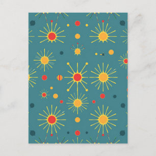 Vintage Atomic Burst Türkis Muster Postkarte