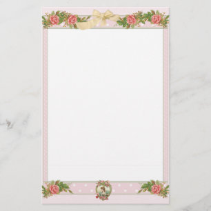 Vintage Attika-Rose und Pink-Polka-Punkte Briefpapier