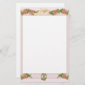 Vintage attische Rose und rosa Polka-Punkte Briefpapier (Vorne/Hinten)