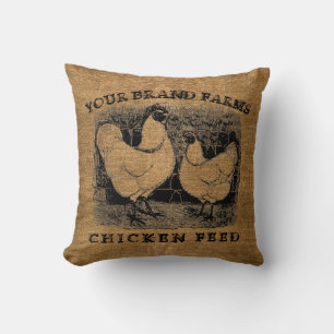 Vintage-Attrappe-Jutebeutel-Hühnerfuttersack-Schab Kissen