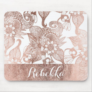 Vintage-Attrappe-Roségold-rustikale Blumenzeichnun Mousepad