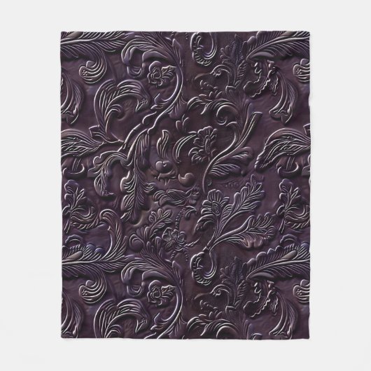 Vintage Aubergine-Leder mit Prägung Fleecedecke (Vorderseite)