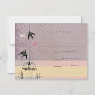 Vintage-Aubergine-Vogelkäfig-Hochzeitseinladungen RSVP Karte