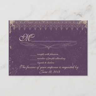 Vintage Auberginen-Damast-Hochzeit UAWG RSVP Karte