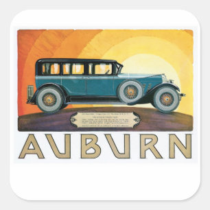 Vintage Auburn Motors Sunburst-Werbung Quadratischer Aufkleber