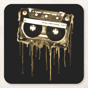 Vintage Audiokassette Rechteckiger Pappuntersetzer