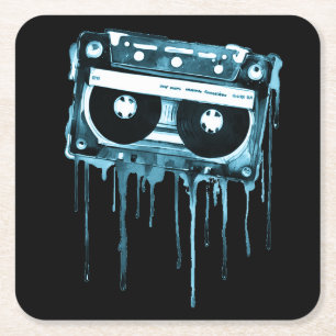 Vintage Audiokassette Rechteckiger Pappuntersetzer