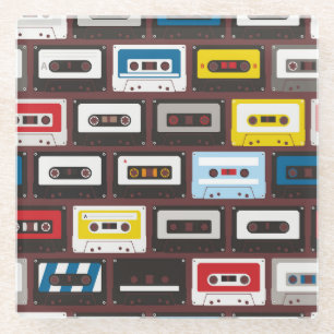 Vintage Audiokassetten, nahtloser Hintergrund. Glasuntersetzer