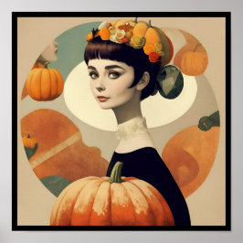 vintage audrey collage pumpkin flowers deco 4/4 poster