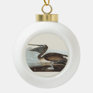 Vintage Audubon Brauner Pelikan Küsten-Vogel-Kunst Keramik Kugel-Ornament