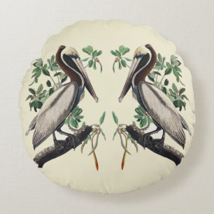 Vintage Audubon Brauner Pelikan Küsten-Vogelkunst Rundes Kissen