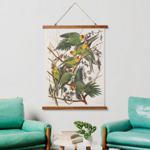 Vintage Audubon Carolina-Sittich-Vogelkunst Wandteppich Mit Holzrahmen