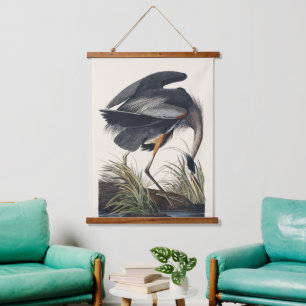 Vintage Audubon Graureiher Vogel Natur Kunst Wandteppich Mit Holzrahmen