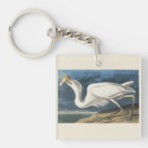 Vintage-Audubon-Großer-Weißer-Reiher-Vogel-Kunst Schlüsselanhänger