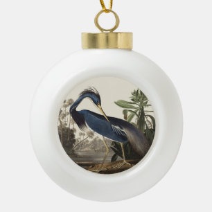 Vintage-Audubon-Louisiana-Reiher-Vogel-Kunst Keramik Kugel-Ornament