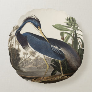 Vintage Audubon Louisiana Reiher Vogel Kunst Rundes Kissen