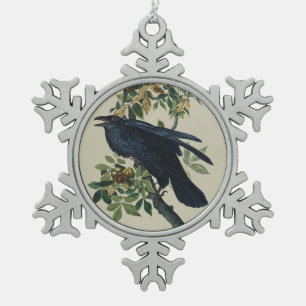 Vintage Audubon Raben Vogel Natur Kunst Schneeflocken Zinn-Ornament