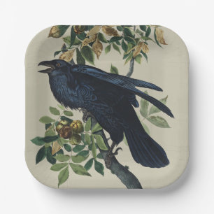 Vintage-Audubon-Raben-Vogel-Naturkunst Pappteller