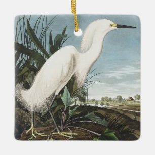 Vintage Audubon Schneereiher Weißer Silberreiher V Keramikornament