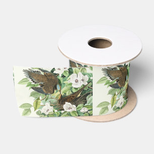 Vintage-Audubon-Trauer-Tauben-Vogel-Blumen-Kunst Satinband
