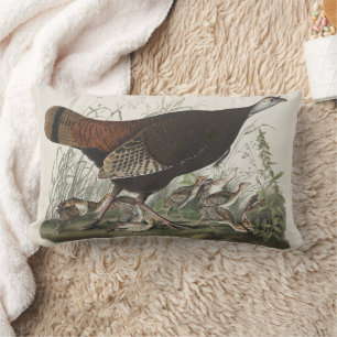 Vintage-Audubon-Wild-Turkey-Henne-und-Jungvögel-Ku Lendenkissen