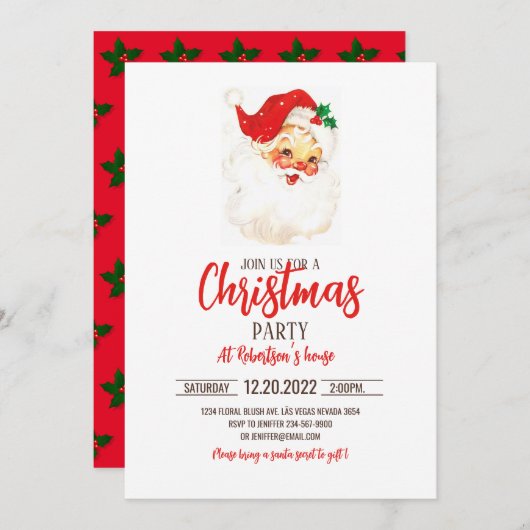 Vintage Aufführung des Weihnachtsmanns Einladung (Vorne/Hinten)